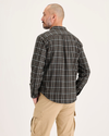 Back view of model wearing Thunderstorm Grey Men's Regular Fit 2 Pocket Work Shirt.