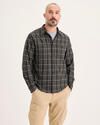 Front view of model wearing Thunderstorm Grey Men's Regular Fit 2 Pocket Work Shirt.