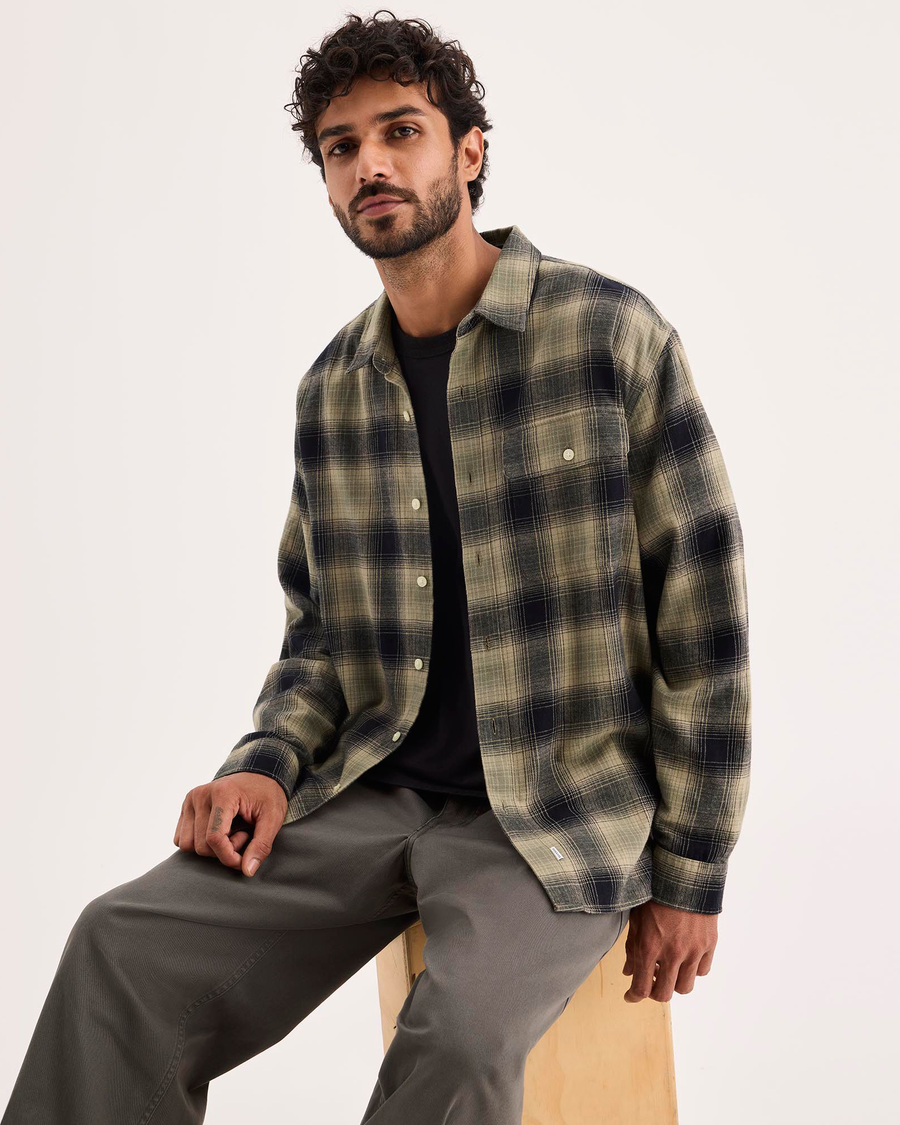 Front view of model wearing Anacortes Camo Eighty-Six 1-Pocket Shirt, Relaxed Fit.