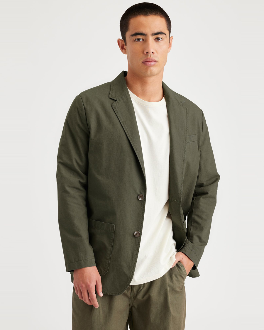 Front view of model wearing Army Green Men's Regular Fit Sport Jacket.
