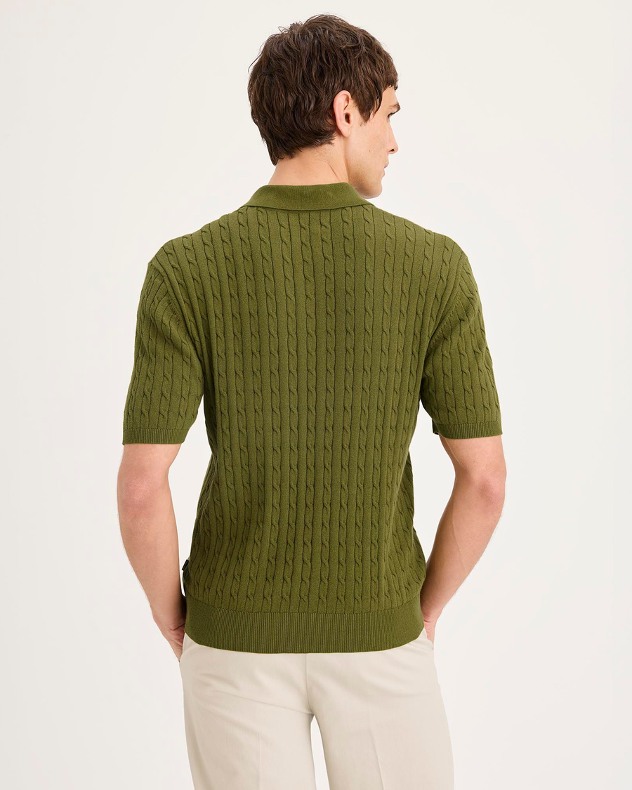 Back view of model wearing Avocado Sweater Polo, Regular Fit.