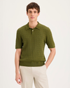 Front view of model wearing Avocado Sweater Polo, Regular Fit.
