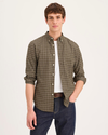 Front view of model wearing Barton Dark Moss Oxford Shirt , Slim Fit.