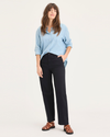 Front view of model wearing Beautiful Black Blake Chino Pants, High Straight Fit.