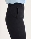 Side view of model wearing Beautiful Black Blake Chino Pants, High Straight Fit.
