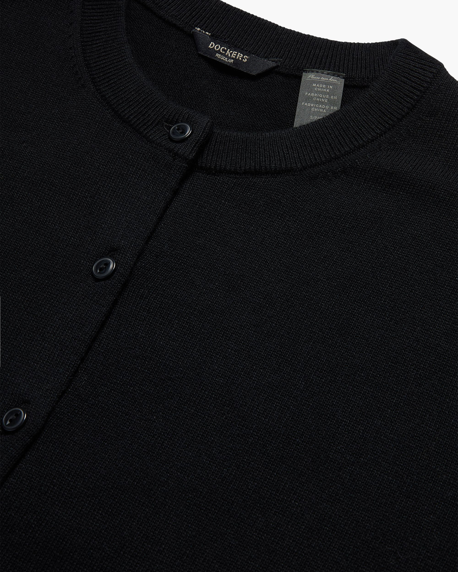 View of model wearing Beautiful Black Cardigan, Regular Fit.