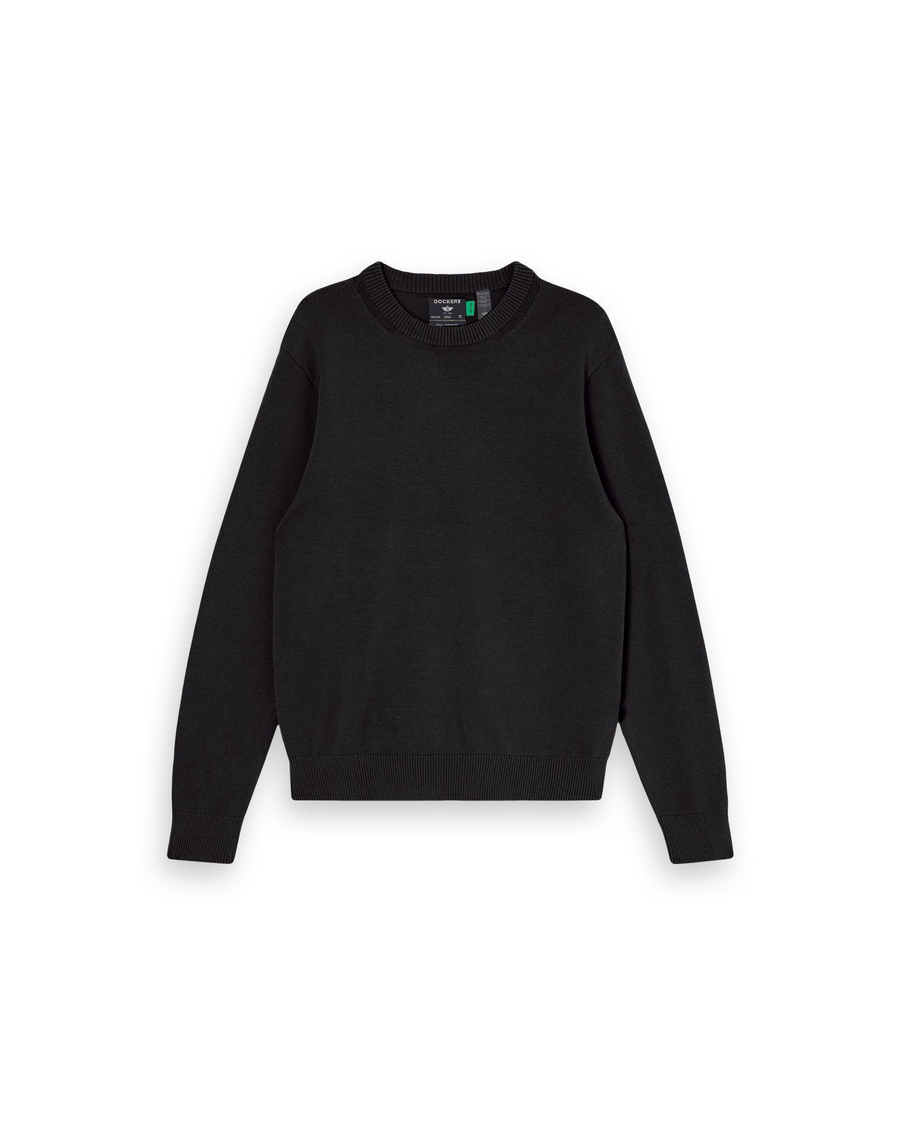 Front view of model wearing Beautiful Black Crewneck Sweater,  Regular Fit.