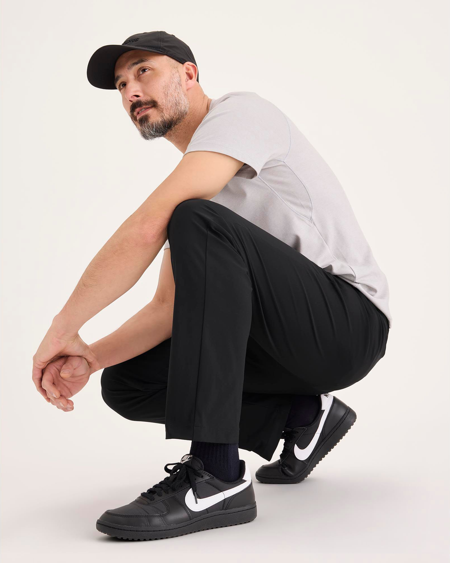 View of model wearing Beautiful Black Go Airweave Chino, Straight Fit.