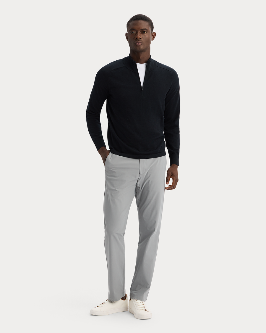 View of model wearing Beautiful Black Go Half-Zip Sweater, Regular Fit.