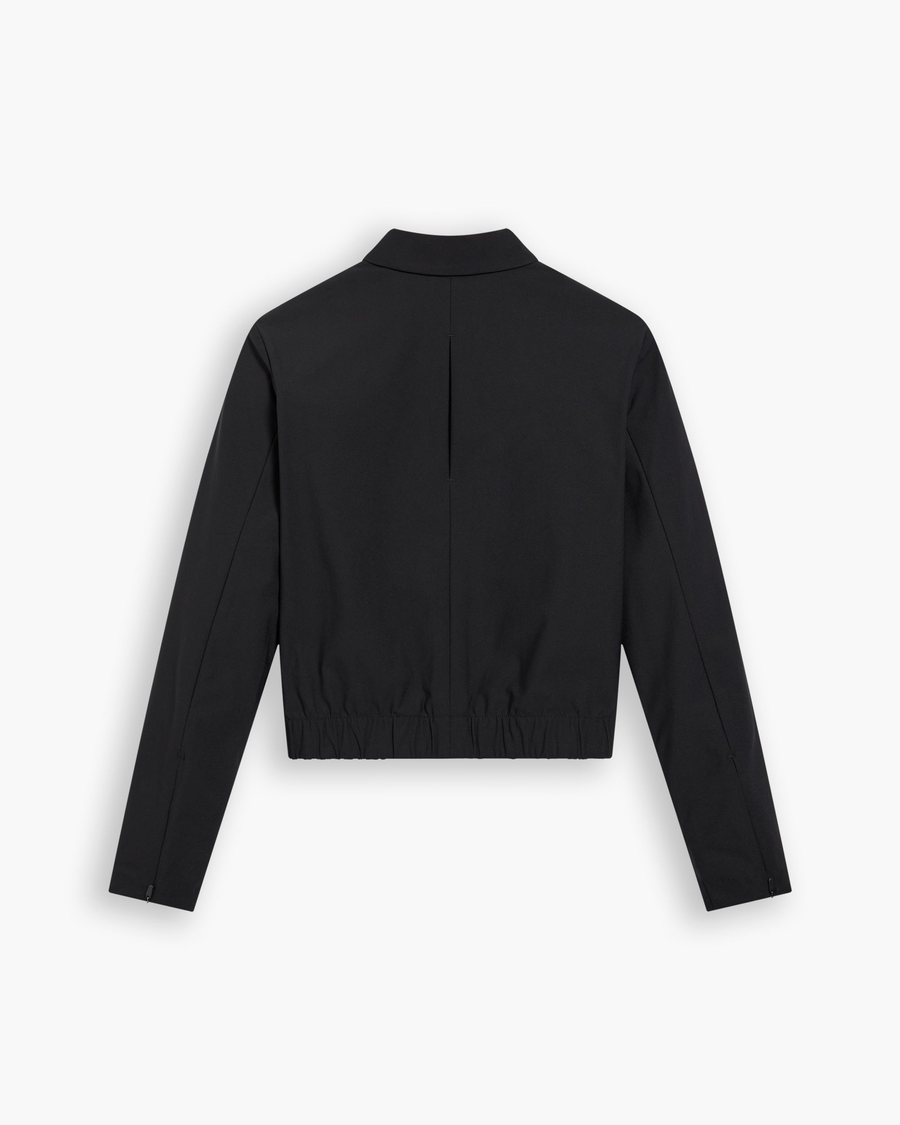 View of model wearing Beautiful Black Go Jacket, Regular Fit with Airweave.