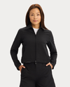 Front view of model wearing Beautiful Black Go Jacket with AceFlex, Regular Fit.