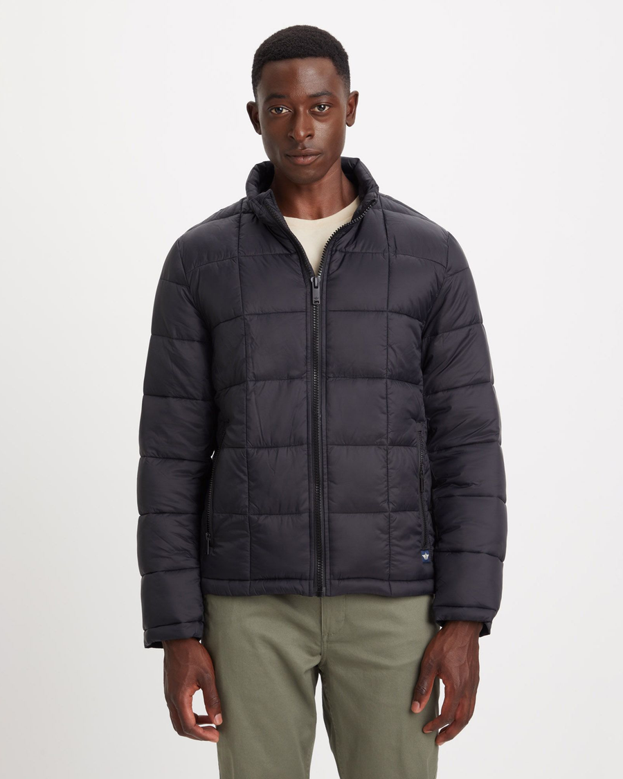 Front view of model wearing Beautiful Black Men's Nylon Lightweight Quilted Jacket.