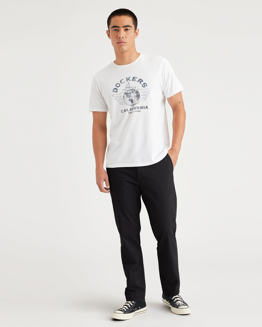 Front view of model wearing Beautiful Black Original Chino, Slim Fit.