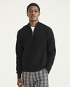 Front view of model wearing Beautiful Black Quarter Zip Sweater, Regular Fit.