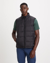 Front view of model wearing Beautiful Black Quilted Vest, Regular Fit.