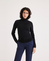 Front view of model wearing Beautiful Black Women's Slim Fit Turtleneck Sweater.