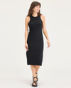 Front view of model wearing Beautiful Black Women's Tank Dress.