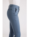 Side view of model wearing Bluefin Women's Skinny Fit Chino Pants.