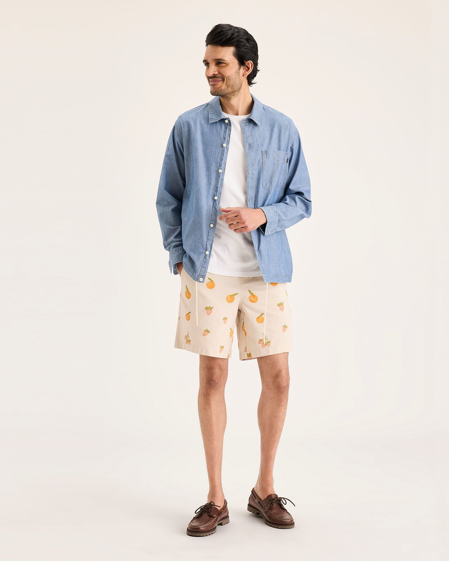 View of model wearing Bounty Summer Earth Men's Straight Fit Ultimate Pull-On Short 8.5".