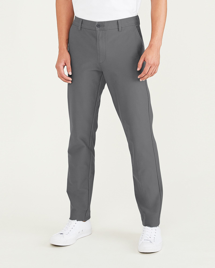 Front view of model wearing Burma Grey Smart 360 Flex Comfort Knit Chino Pants, Slim Fit.