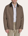 Front view of model wearing Byrd Wool Blend Jacket with Corduroy Collar.