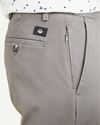 View of model wearing Car Park Grey Crafted Khaki Pants, Tapered Fit.