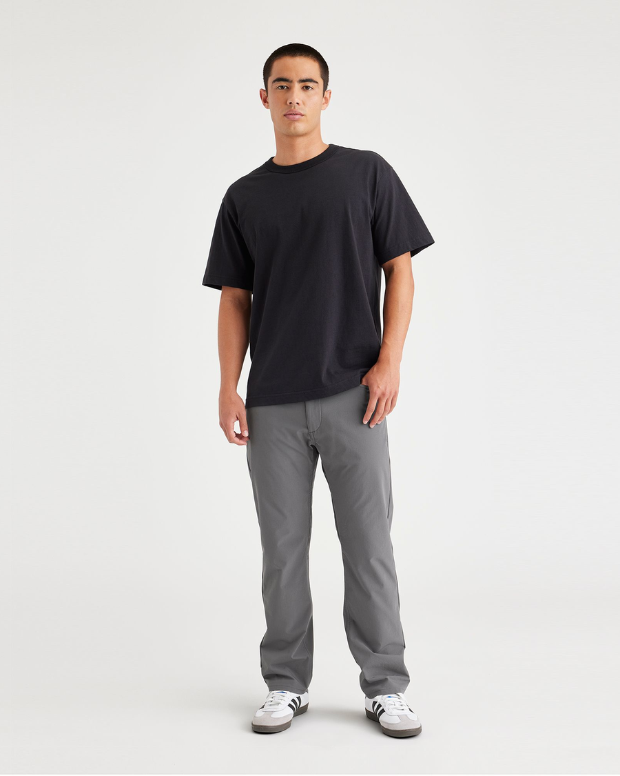 Front view of model wearing Car Park Grey Jean Cut Go, Slim Fit.