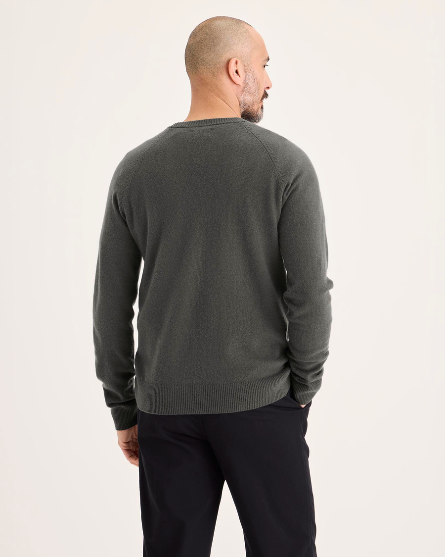Back view of model wearing Chimera Crafted Cashmere Sweater, Regular Fit.