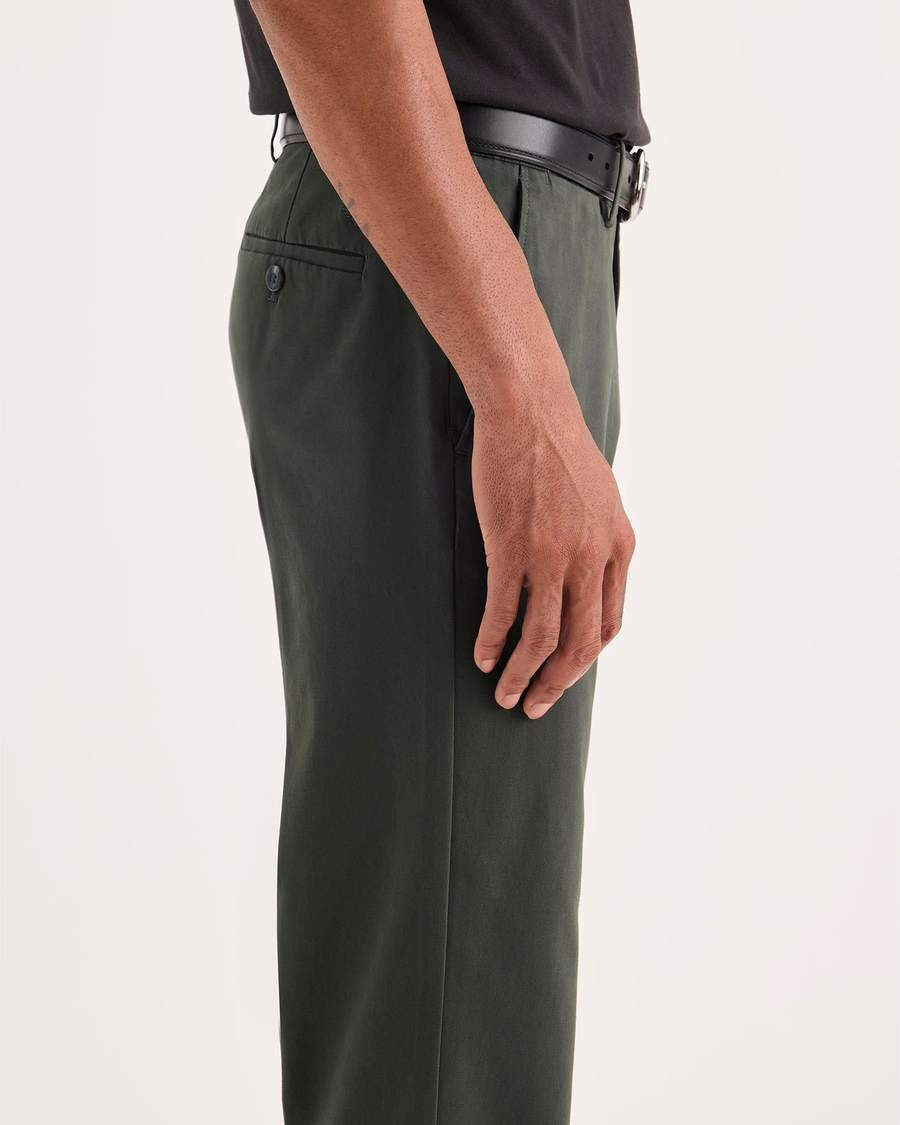 Side view of model wearing Chimera Crafted Khaki Pants, Slim Fit.