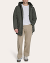 View of model wearing Chimera Faille Padded Parka.