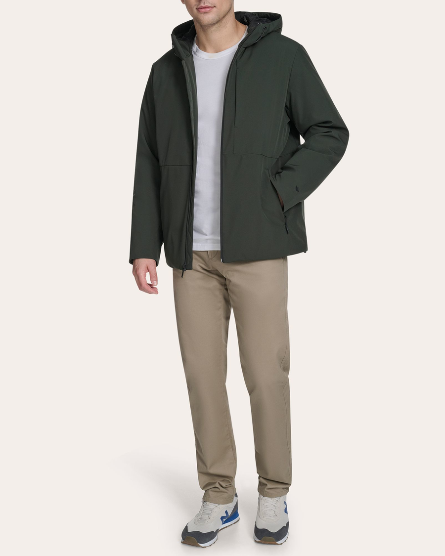 View of model wearing Chimera Modern Hoodie Jacket.