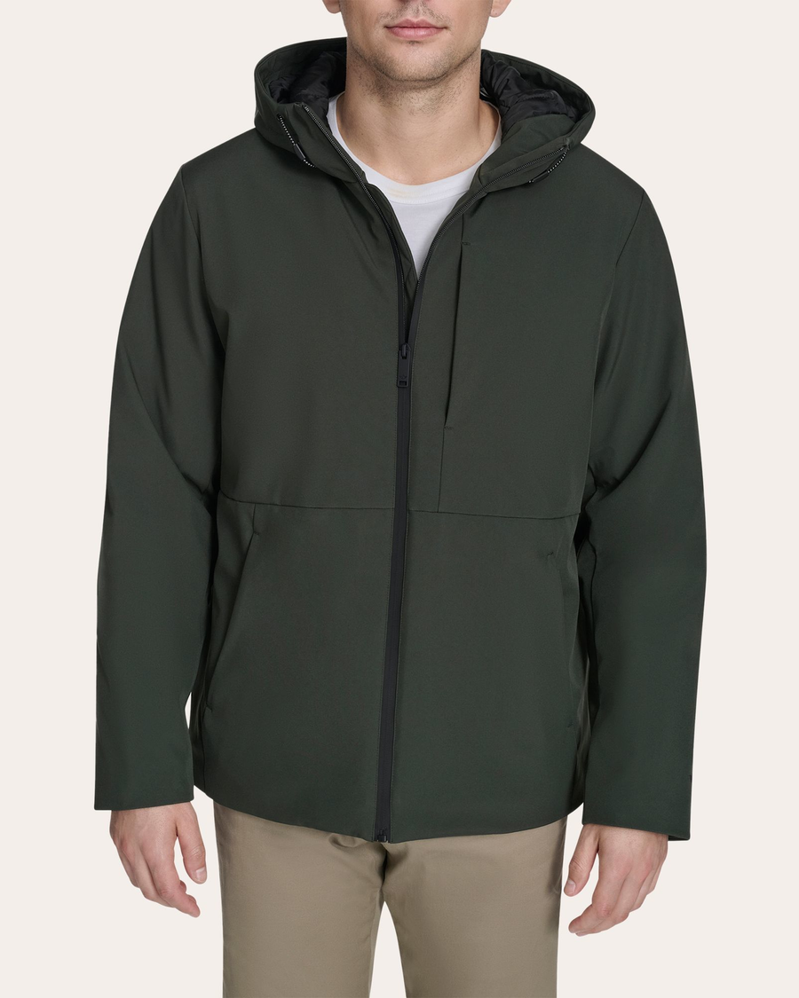 Front view of model wearing Chimera Modern Hoodie Jacket.