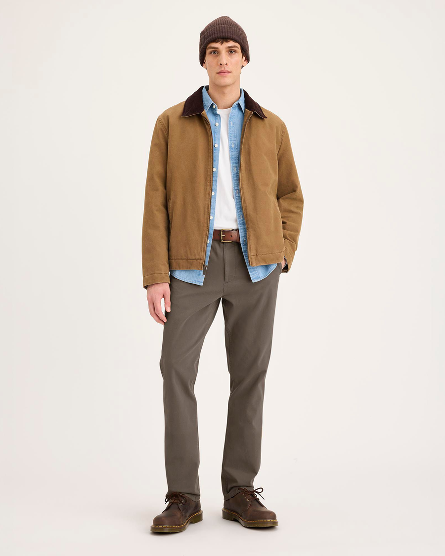 Front view of model wearing Chocolate Chip Essential Chino Pants, Slim Fit.