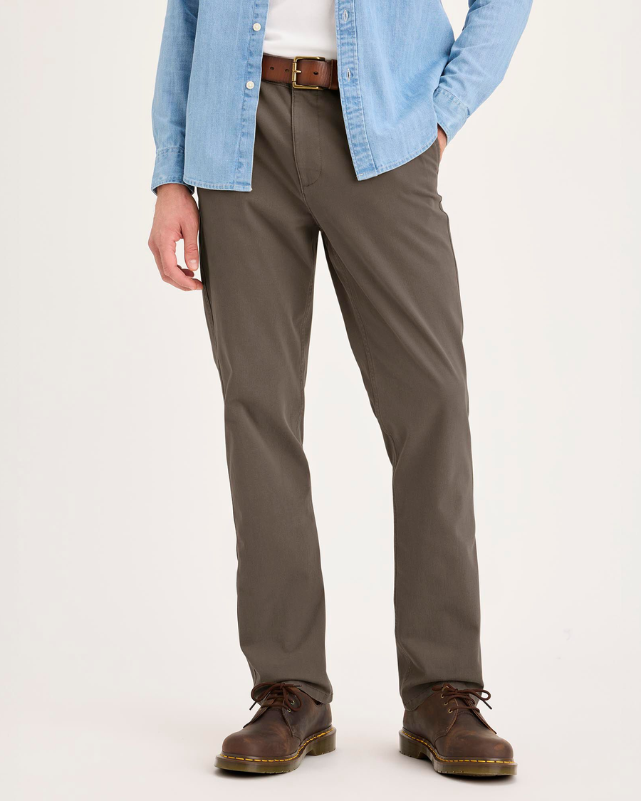 Front view of model wearing Chocolate Chip Essential Chino Pants, Slim Fit.
