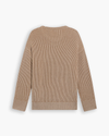 View of model wearing Cream Plaited Crewneck Sweater, Relaxed Fit.
