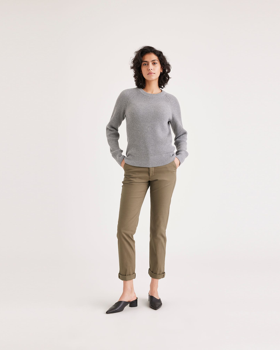 Front view of model wearing Cub Women's Slim Fit Weekend Chino Pants.