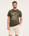 Front view of model wearing Dark Olive Men's Slim Fit Logo Tee.