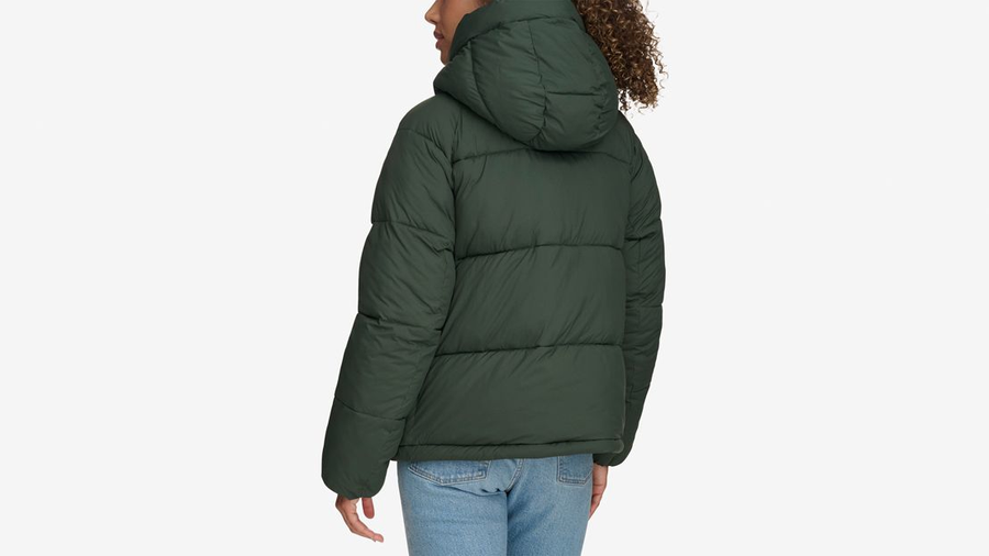 Back view of model wearing Deep Forest Women's Puffer Jacket.