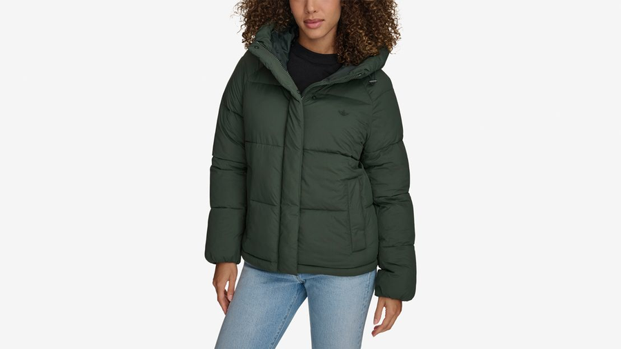 Front view of model wearing Deep Forest Women's Puffer Jacket.