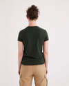 Back view of model wearing Deep Forest Women's Slim Fit Graphic Tee Shirt.