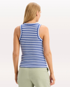 Back view of model wearing Deep Ultramarine Rib Tank with Loft Knit, Slim Fit.