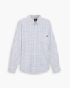 View of model wearing Delano Lucent White Bel Air Blue Oxford Shirt, Slim Fit.