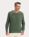 Front view of model wearing Duck Green Crewneck Sweater, Regular Fit.