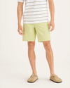 Front view of model wearing Dusty Yellow Alpha Chino Shorts, Straight Fit.
