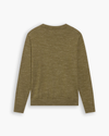 View of model wearing Fantasy Space Dye Dark Moss Crewneck Sweater,  Regular Fit.