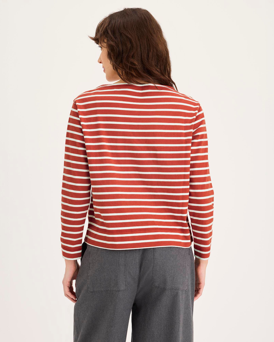 Back view of model wearing Fire Whirl Boatneck Tee, Regular Fit.