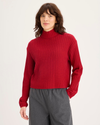 Front view of model wearing Fire Whirl Mockneck Sweater, Relaxed Fit.