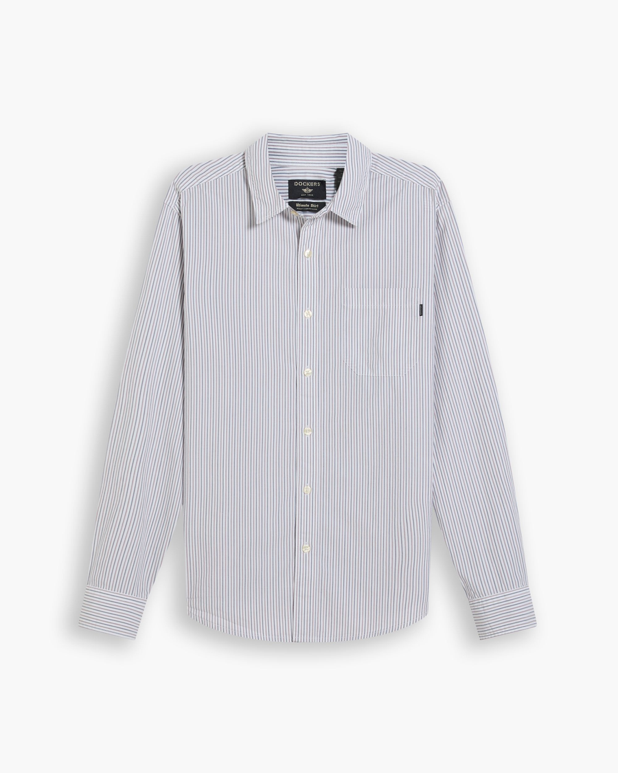 View of model wearing Folkston Gray Ultimate Shirt Long Sleeve, Regular Fit.