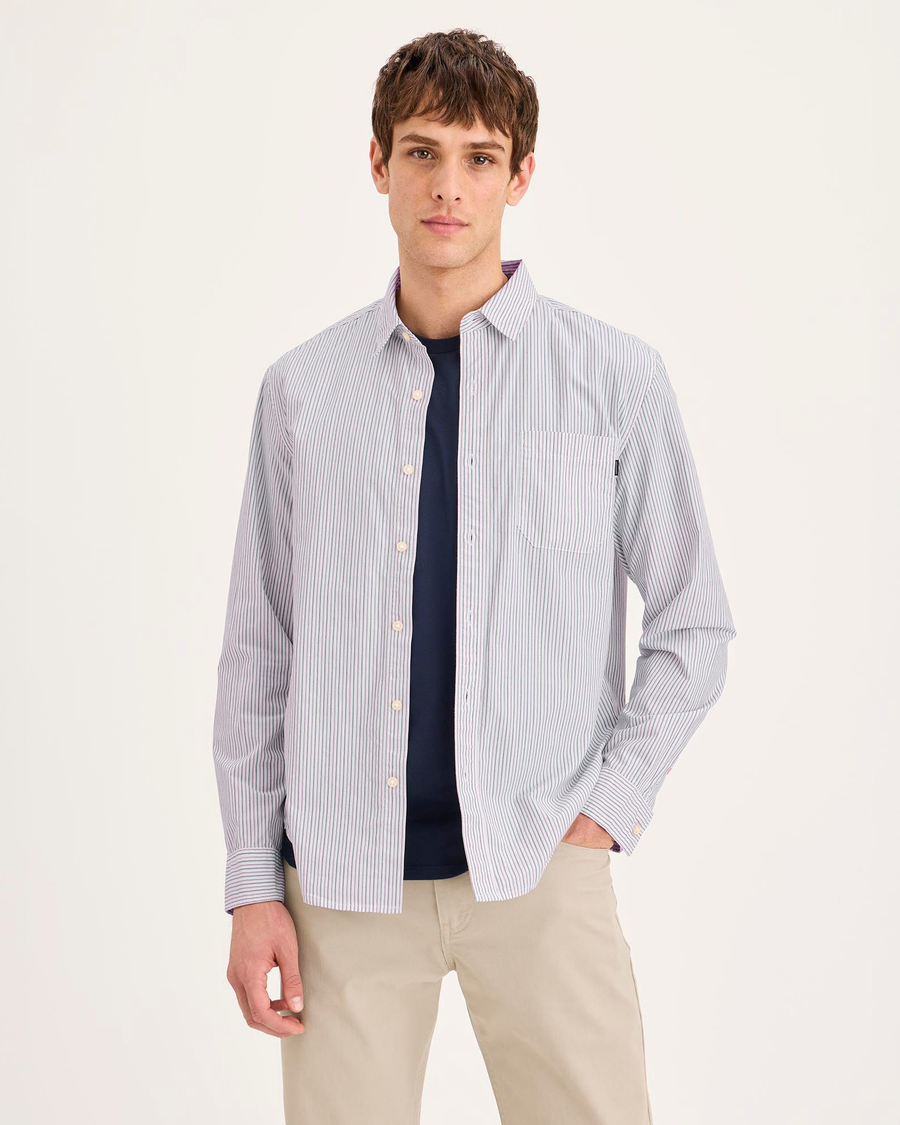 Front view of model wearing Folkston Gray Ultimate Shirt Long Sleeve, Regular Fit.