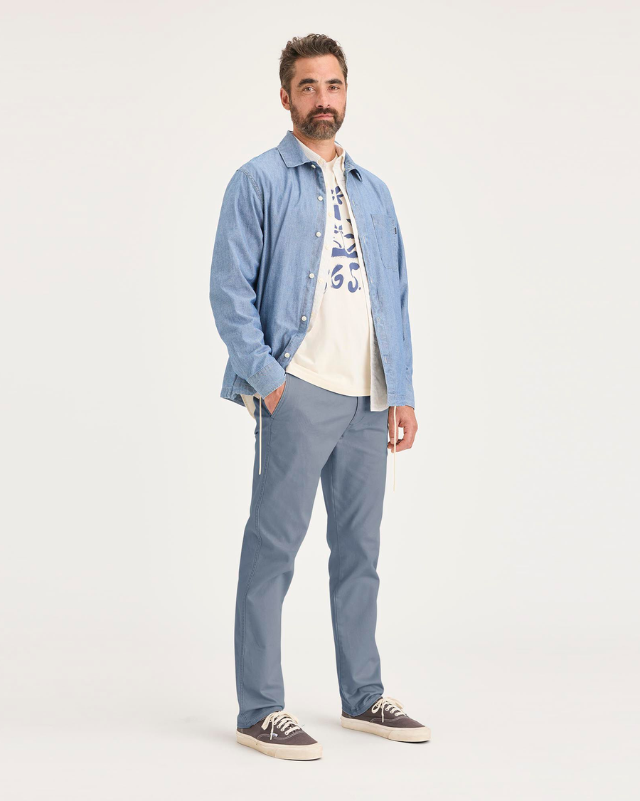 View of model wearing Folkstone Gray Original Chino Pants, Slim Fit.